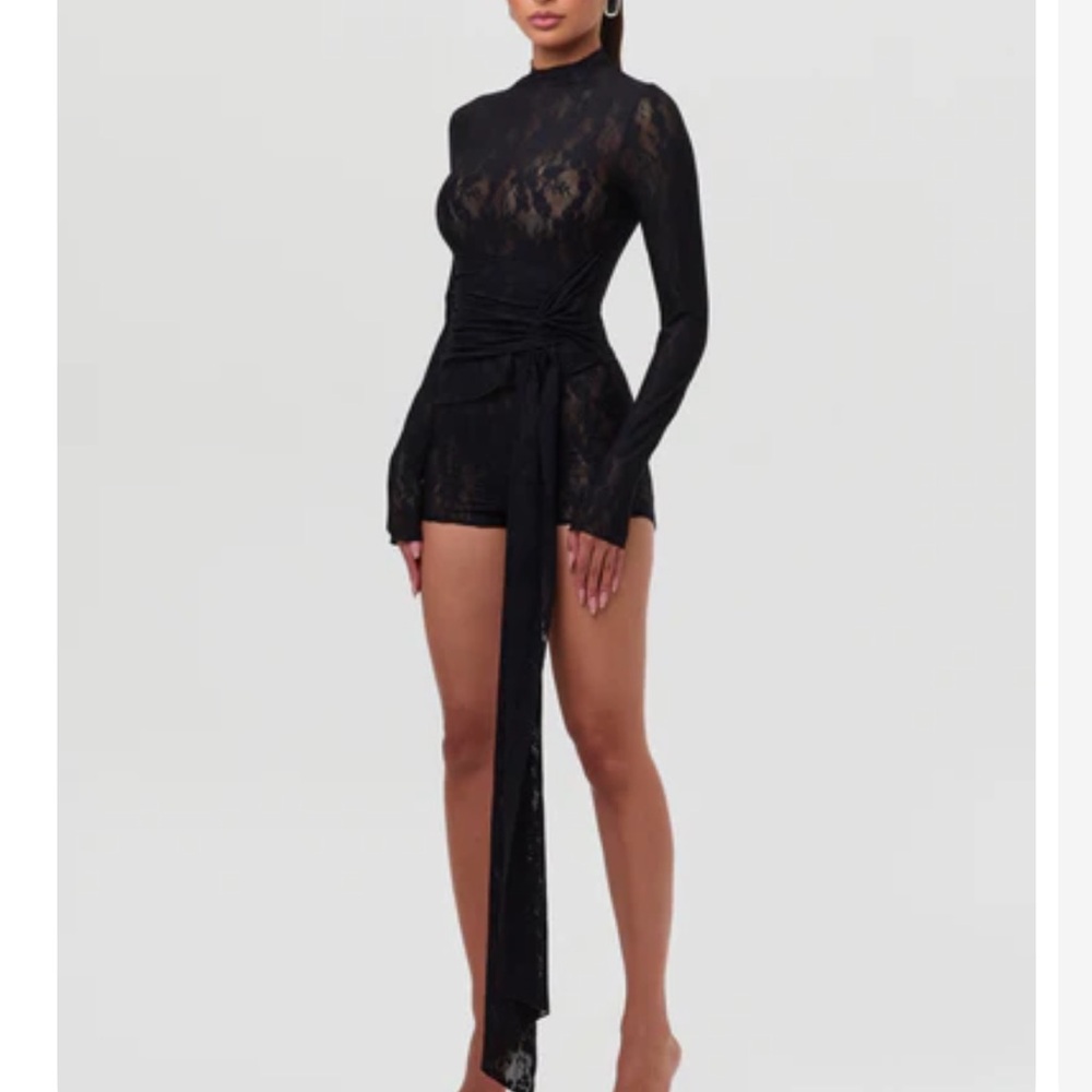 Naked Wardrobe Black Stretch Lace shorts set